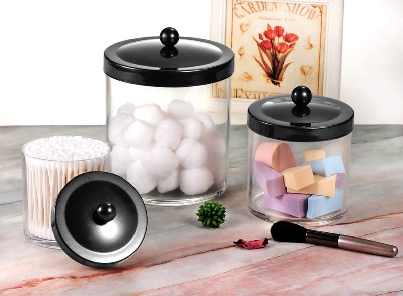 SheeChung Premium Quality Apothecary Jars - Clear Plastic Storage Jars with Rust Proof Stainless Steel Lids - Bathroom Vanity Countertop Organizer Canister Holder House Decor | Set of 3 (Black) - Image 3