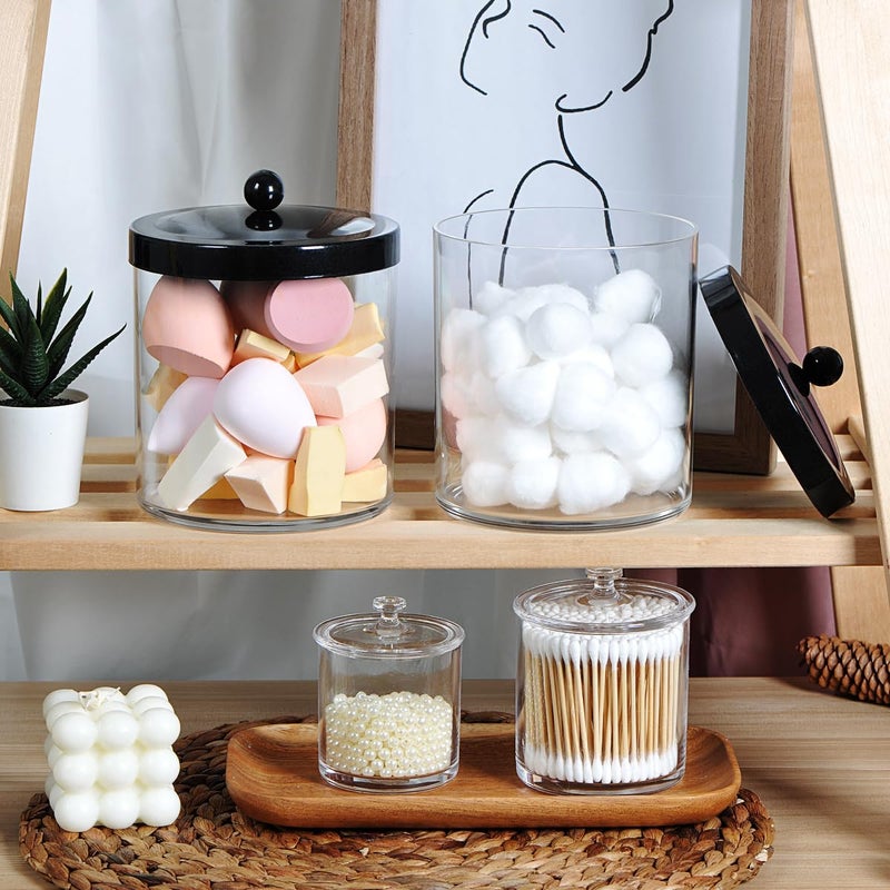 SheeChung Premium Quality Apothecary Jars - Clear Plastic Storage Jars with Rust Proof Stainless Steel Lids - Bathroom Vanity Countertop Organizer Canister Holder House Decor | Set of 3 (Black) - Image 5