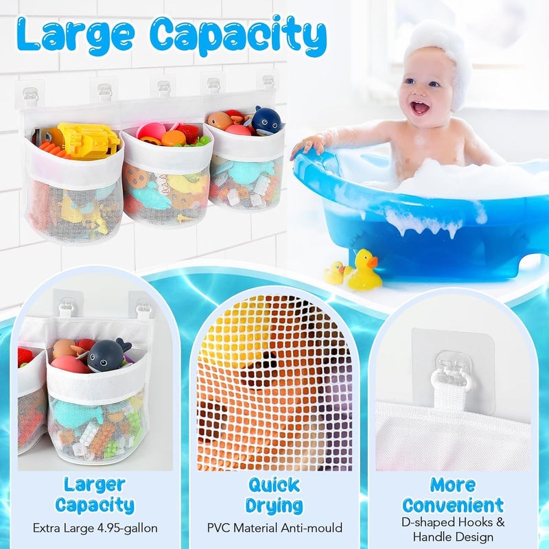 PINKE Bath Tub Toy Storage Organizer, Bath Tub Toy Organizer, Bathtubs Toys Storage, Baby Toy Organizer for Tubs, Kids Toy Net Storage, Shower Basket Accessories Toys Holder for Tubs (White) - Image 4