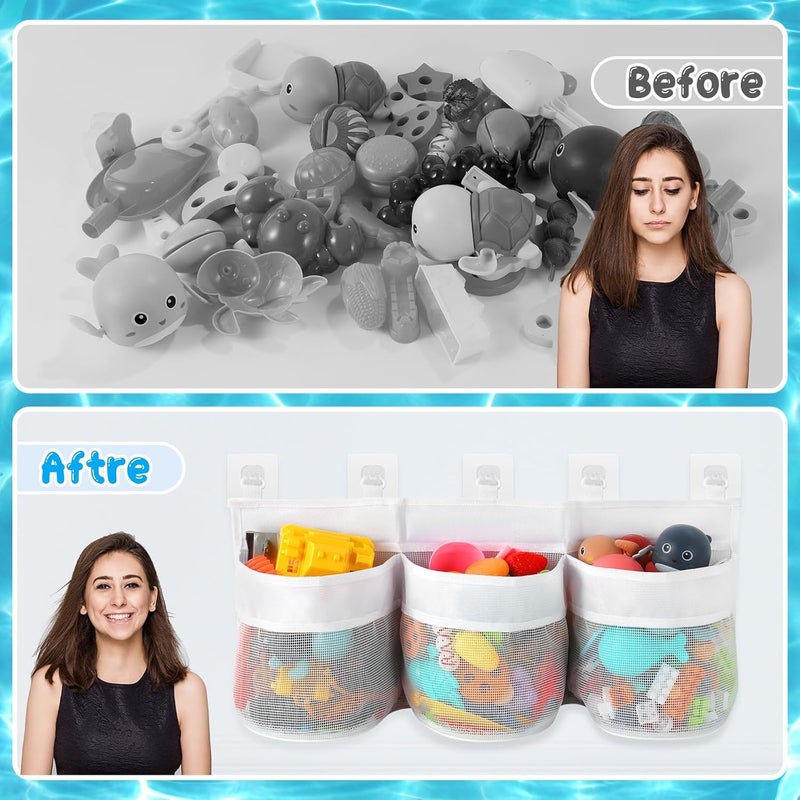 PINKE Bath Tub Toy Storage Organizer, Bath Tub Toy Organizer, Bathtubs Toys Storage, Baby Toy Organizer for Tubs, Kids Toy Net Storage, Shower Basket Accessories Toys Holder for Tubs (White) - Image 2