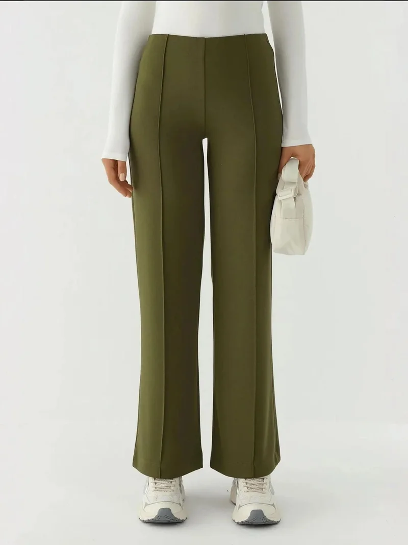 زوبعة بنطلون واسع الساق بتفاصيل مضلعة بلمسة مودال