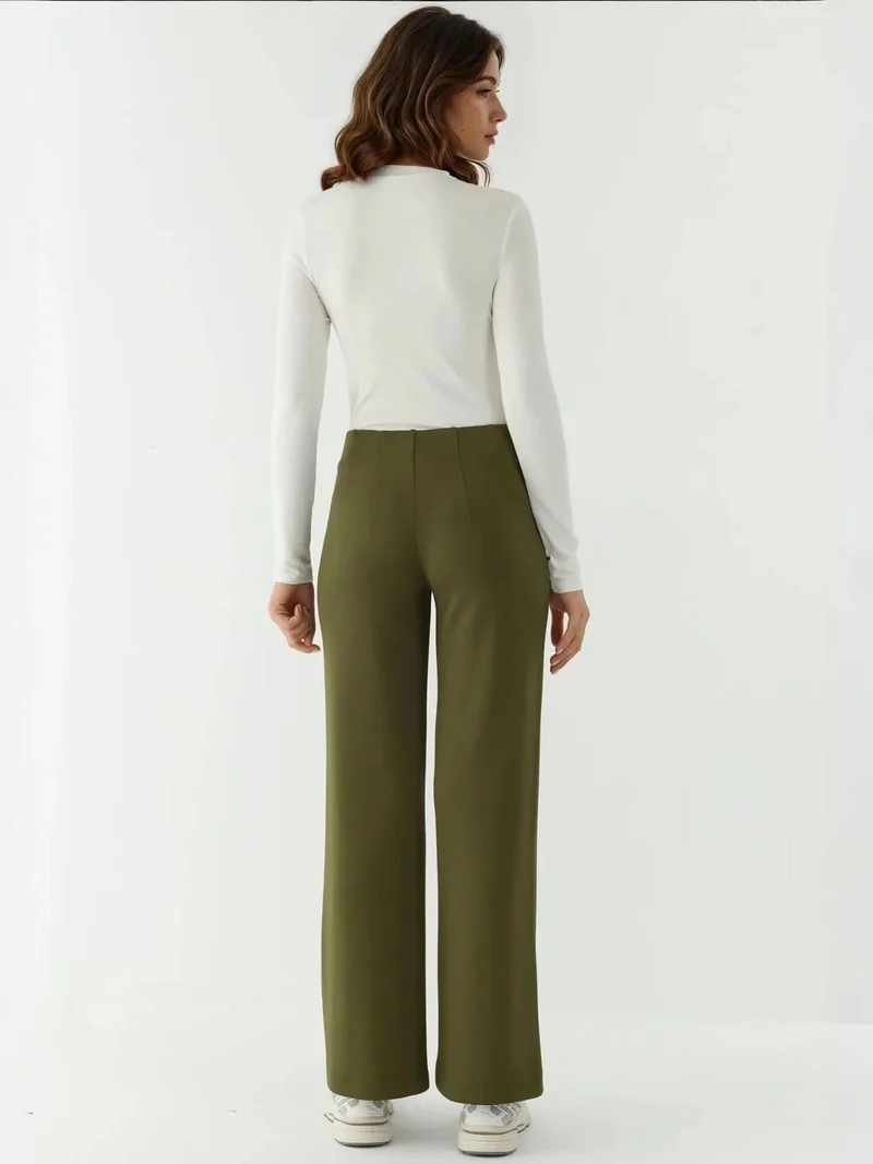 زوبعة بنطلون واسع الساق بتفاصيل مضلعة بلمسة مودال