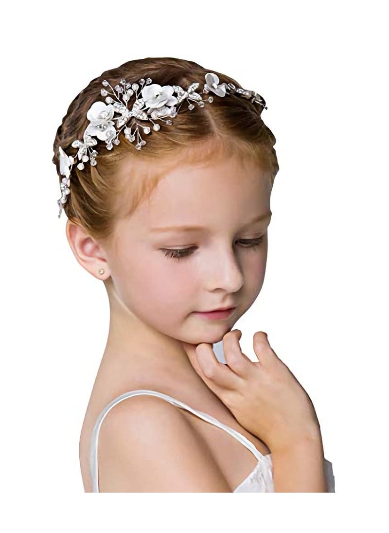 locisne Locisne Flower Girl Headpiece Princess Wedding Accessories, Silver Hair Headband Flower Crown for Girls 