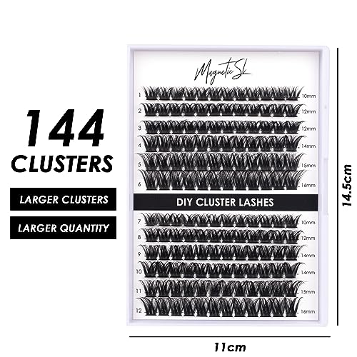 Magnetic SL Lash Clusters 144 Pcs Individual Lashes Clusters Eyelash Extensions False Eyelashes DIY Lash Extension Reusable False Eyelashes Natural Look Mix 10-16mm C D-Curl-DM27 - Image 2