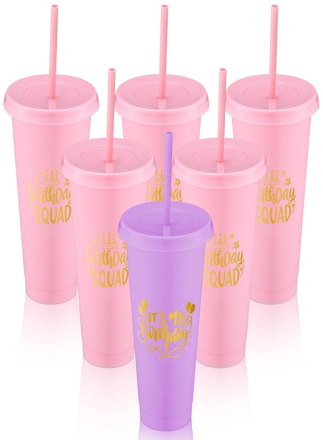 Jingmore Birthday Squad Cups 24 oz Party Tumblers Plastic Tumblers with Lid and Straw for 20th 30th 40th 50th 60th Birthday Decorations Favor for Women Girls Adults(Purple, Pink,6 Pcs) - Image 1
