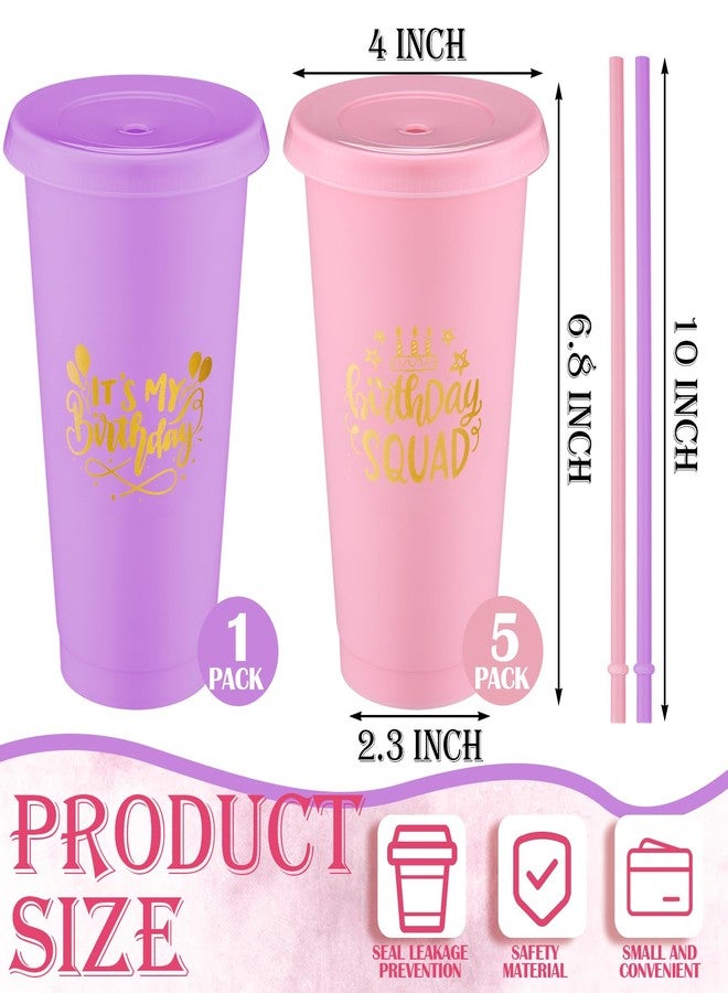 Jingmore Birthday Squad Cups 24 oz Party Tumblers Plastic Tumblers with Lid and Straw for 20th 30th 40th 50th 60th Birthday Decorations Favor for Women Girls Adults(Purple, Pink,6 Pcs) - Image 2