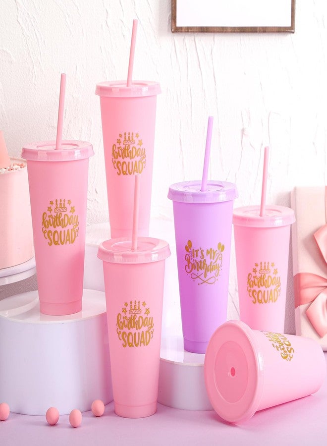 Jingmore Birthday Squad Cups 24 oz Party Tumblers Plastic Tumblers with Lid and Straw for 20th 30th 40th 50th 60th Birthday Decorations Favor for Women Girls Adults(Purple, Pink,6 Pcs) - Image 4