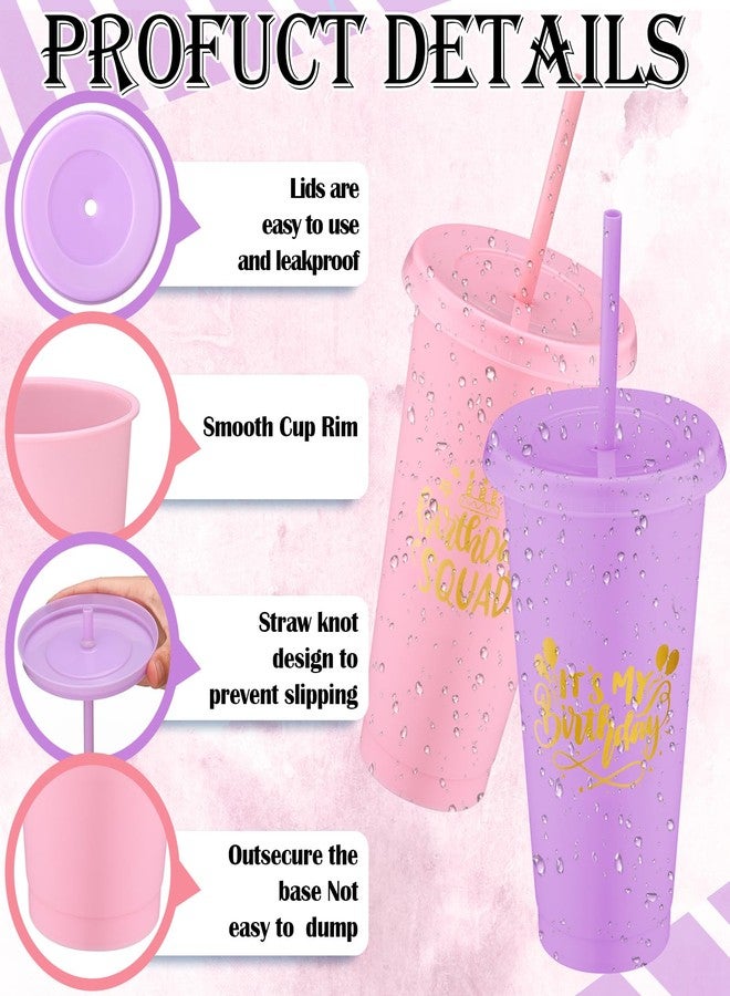 Jingmore Birthday Squad Cups 24 oz Party Tumblers Plastic Tumblers with Lid and Straw for 20th 30th 40th 50th 60th Birthday Decorations Favor for Women Girls Adults(Purple, Pink,6 Pcs) - Image 3