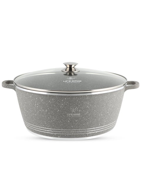 40cm (18 Liter) LIFE SMILE Cooking Pot | Aluminum Soup Pot With Glass Lid | 100% PFOA Free, Fixed Handle | Multi Layer Non-Stick Granite Coating | oven safe