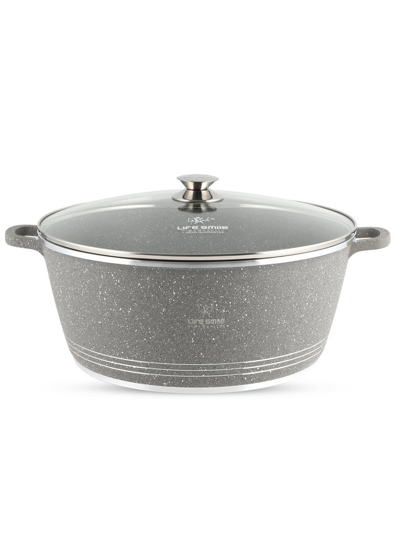 40cm (18 Liter) LIFE SMILE Cooking Pot | Aluminum Soup Pot With Glass Lid | 100% PFOA Free, Fixed Handle | Multi Layer Non-Stick Granite Coating | oven safe