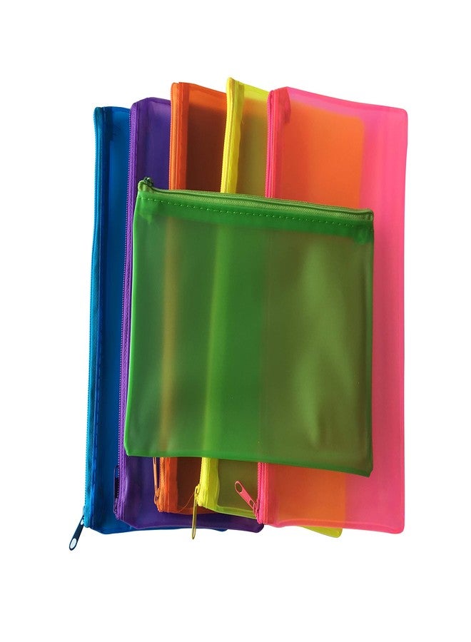 Janrax 6 x Assorted Frosted Colour 8x5 Inch Pencil Cases - Exam Clear Translucent - Image 5