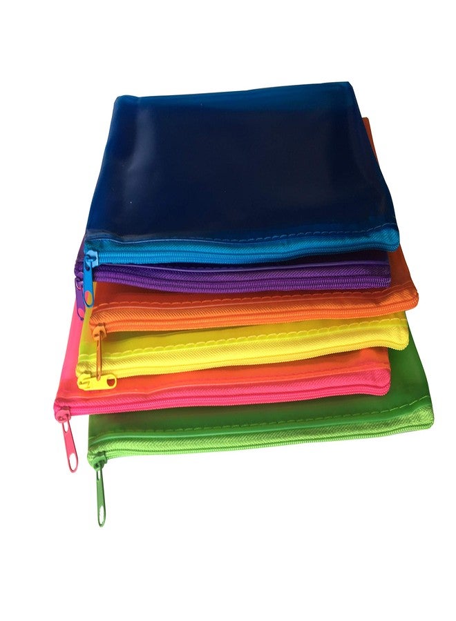 Janrax 6 x Assorted Frosted Colour 8x5 Inch Pencil Cases - Exam Clear Translucent - Image 4