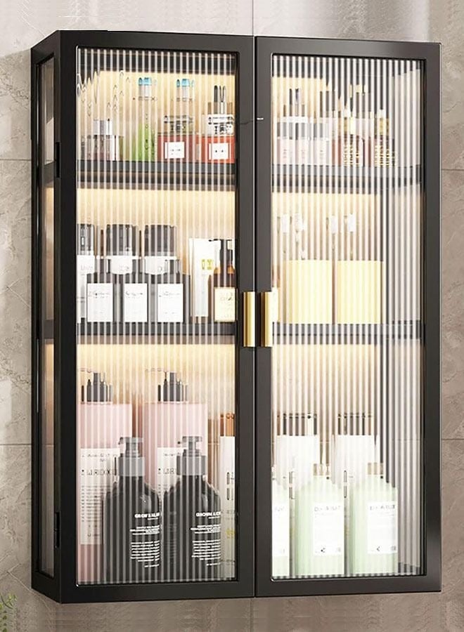 خزانة تخزين للحمام بثلاث طبقات، رف للمطبخ، خزانة تخزين مثبتة على الحائط مع باب شفاف، منظم تخزين للمرحاض لغرفة النوم والحمام وغرفة المعيشة والمطبخ (40*14*70 سم) - Image 2