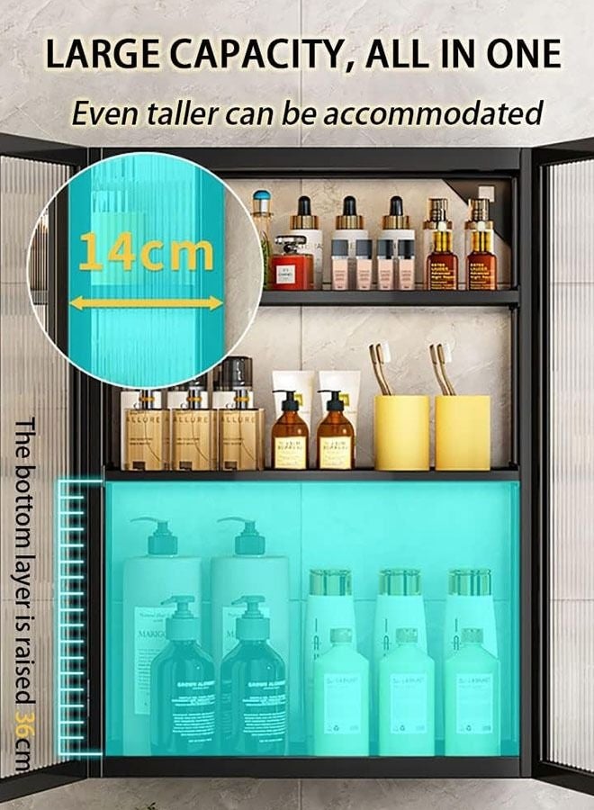خزانة تخزين للحمام بثلاث طبقات، رف للمطبخ، خزانة تخزين مثبتة على الحائط مع باب شفاف، منظم تخزين للمرحاض لغرفة النوم والحمام وغرفة المعيشة والمطبخ (40*14*70 سم) - Image 4