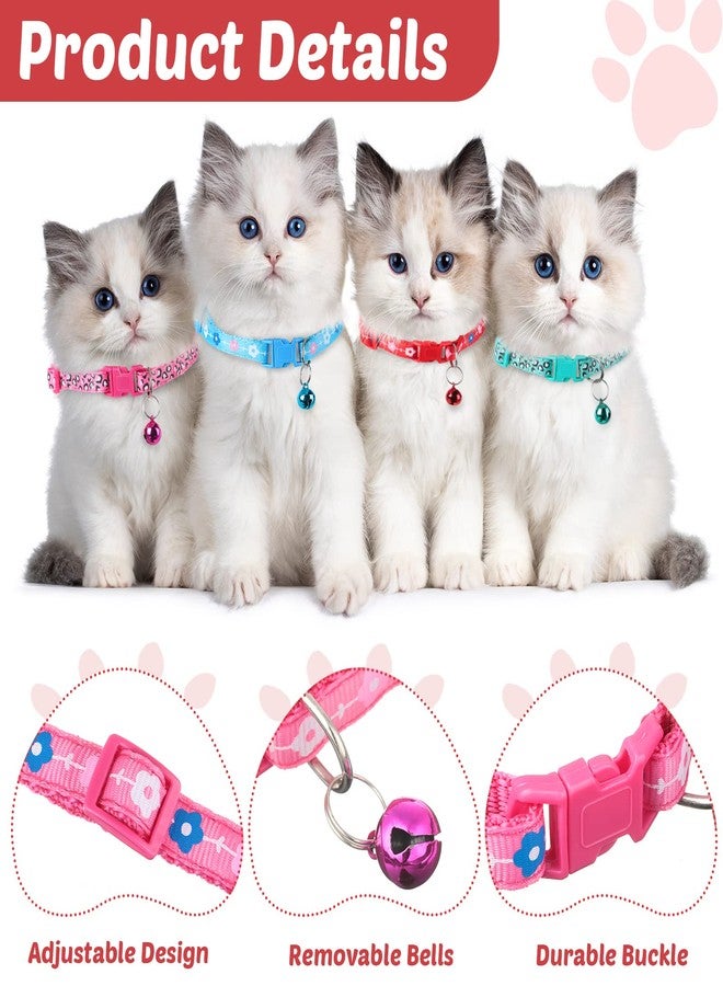 Yunsailing 24 Pcs Cat Collars with Bells for Litter Cat Puppy Soft Nylon Whelping Adjustable Reflective Kitten Collars for Newborn Pets Dogs Kitten, Assorted Colors(Cute Pattern) - Image 3