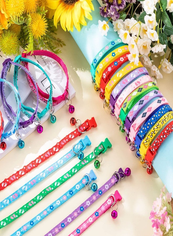 Yunsailing 24 Pcs Cat Collars with Bells for Litter Cat Puppy Soft Nylon Whelping Adjustable Reflective Kitten Collars for Newborn Pets Dogs Kitten, Assorted Colors(Cute Pattern) - Image 4