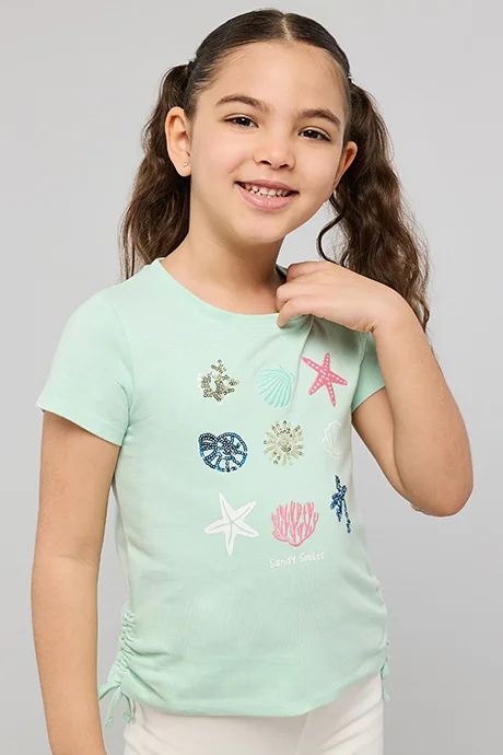R&B Sequined T-Shirt with Crew Neck and Short Sleeves