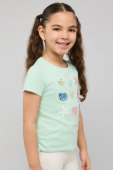 R&B Sequined T-Shirt with Crew Neck and Short Sleeves