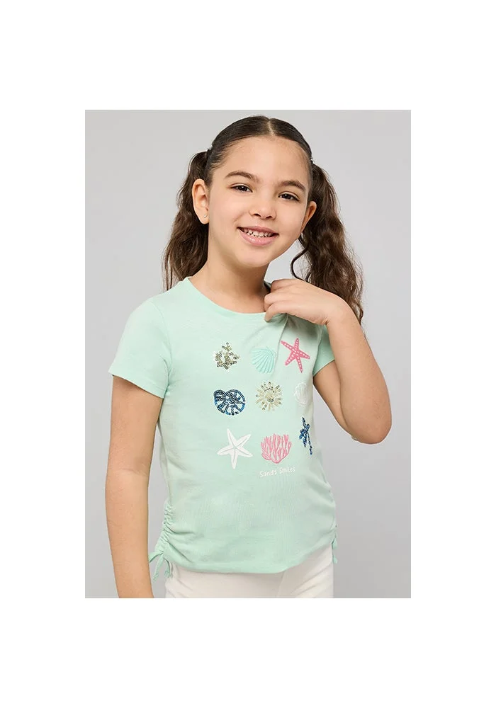 أر أند بي Sequined T-Shirt with Crew Neck and Short Sleeves