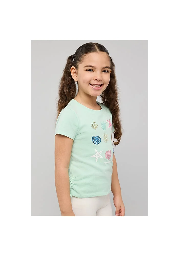 أر أند بي Sequined T-Shirt with Crew Neck and Short Sleeves