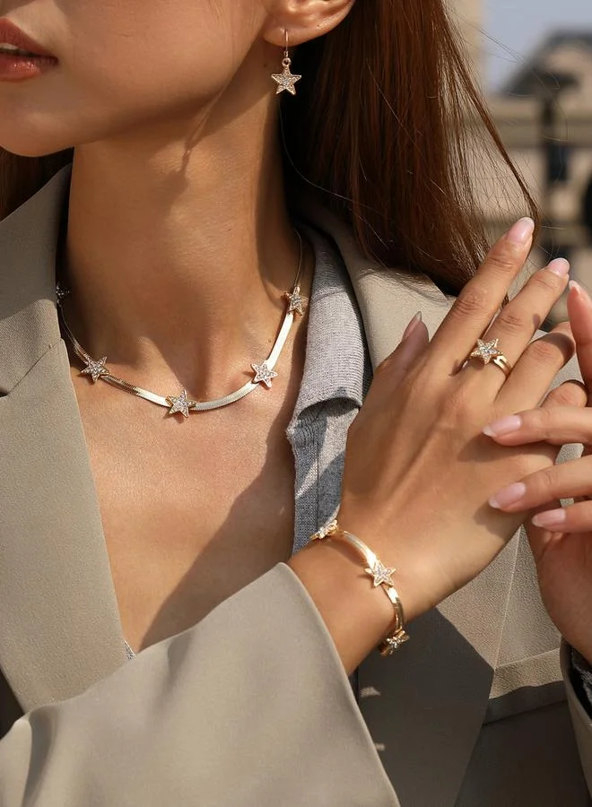 تايك تو مجموعة من 4 - عقد وسوار وخاتم وأقراط بتصميم نجمة