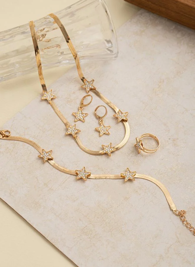 Take Two  Set of 4 - Star Shape Necklace and Bracelet with Ring and Earrings for Women | Best Price UAE