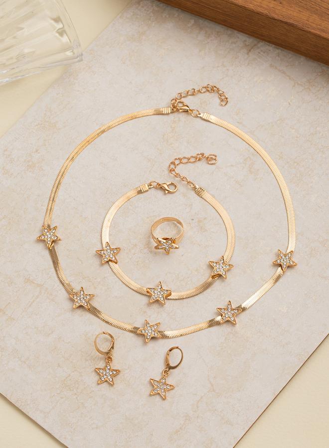تايك تو مجموعة من 4 - عقد وسوار وخاتم وأقراط بتصميم نجمة - Image 3