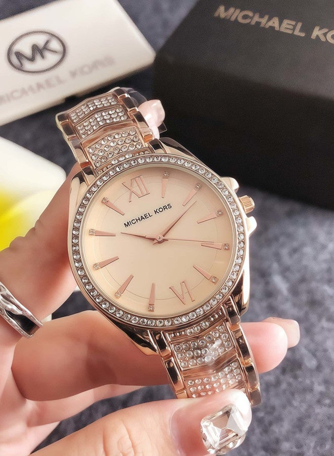 ام كي عضو الكنيست كلاسيك رجالي السيدات أزياء متعددة الوظائف سبيكة جولة كوارتز ووتش الفولاذ المقاوم للصدأ الفرقة 38cm