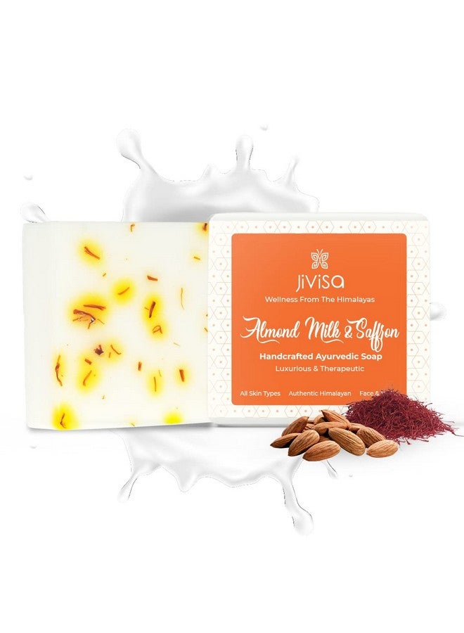 JiViSa Almond Milk & Saffron Handcrafted Bathing Soap 100g for Women and Men, Hydrating Glow Boosting Cleansing for Face and Body (Pack of 1) - Image 1