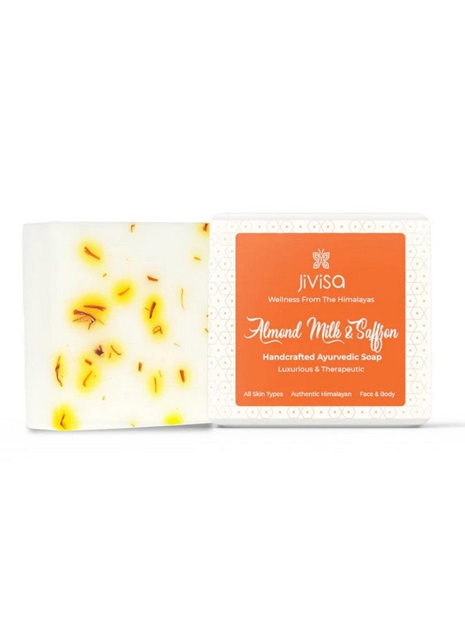 JiViSa Almond Milk & Saffron Handcrafted Bathing Soap 100g for Women and Men, Hydrating Glow Boosting Cleansing for Face and Body (Pack of 1) - Image 3