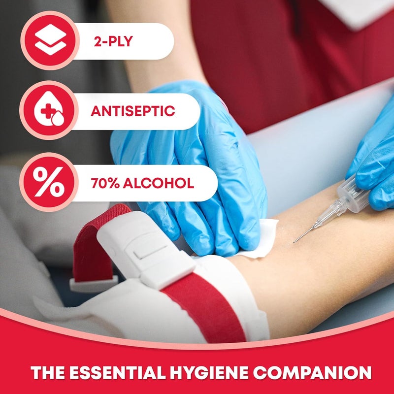 Ever Ready First Aid مناديل كحولية، متوسطة، 2 طبقة، مسحات كحولية مغلفة بشكل فردي، مشبعة بـ 70% كحول إيزوبروبيلي - 200 قطعة - Image 5