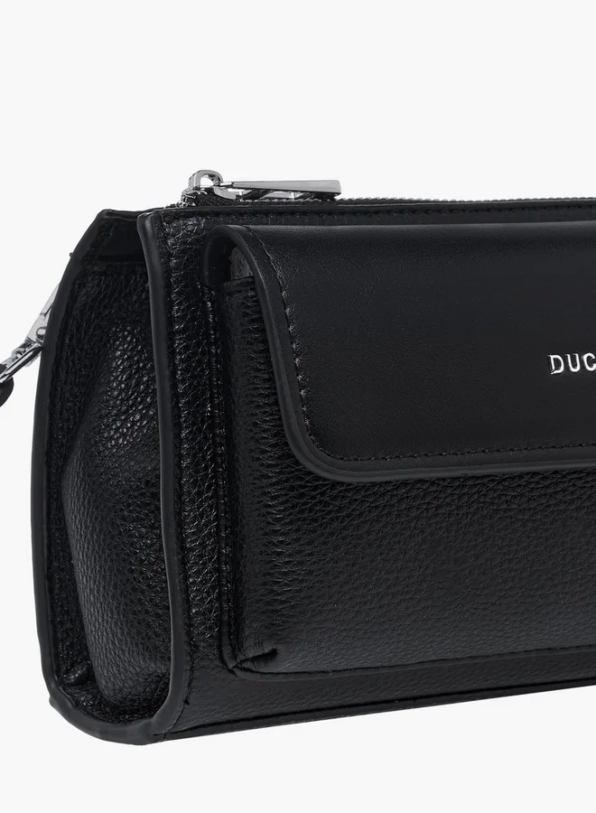 DUCHINI Solid Bag with Detachable Strap and Zip Closure