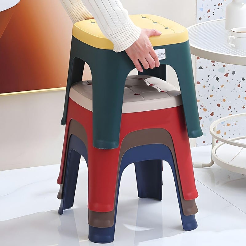 Divik Upholstered Stool Sitting Stool Comfortable Non Slip Square Stool Plastic Stool for Living Room Bedroom Kitchen Office Outdoor 1Pcs - Image 2
