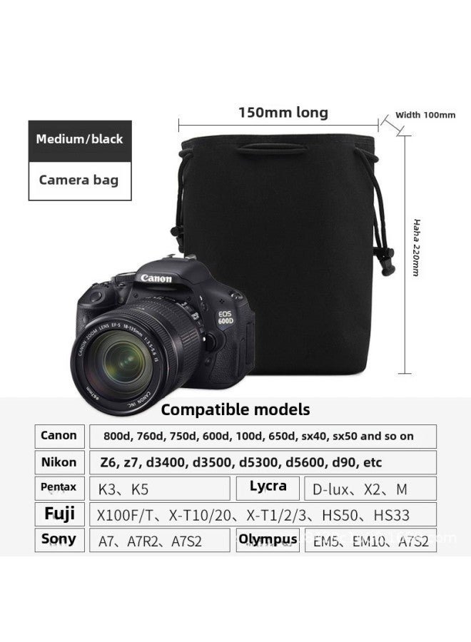 SLR Camera Bag Lens Bag Storage Bag Bundle Pocket Portable Card Machine Protective Cover Waterproof Micro Single Protective Cover-Color:Black Medium Size--water-repellent Oxford Cloth - Image 1