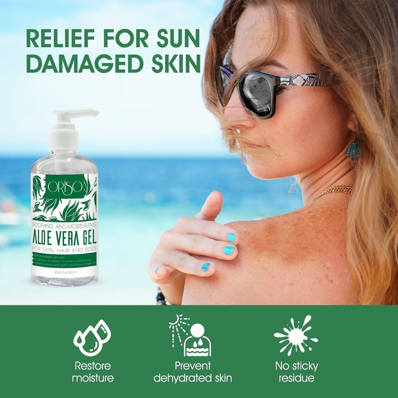 ORISO Aloe Vera Gel With Cold Pressed Aloe Vera - Pure Sunburn Relief, Bug Bites, Small Cuts - Soothing Moisturizer Lotion For Face, Hair and Body - 10 Fl Oz - Image 4