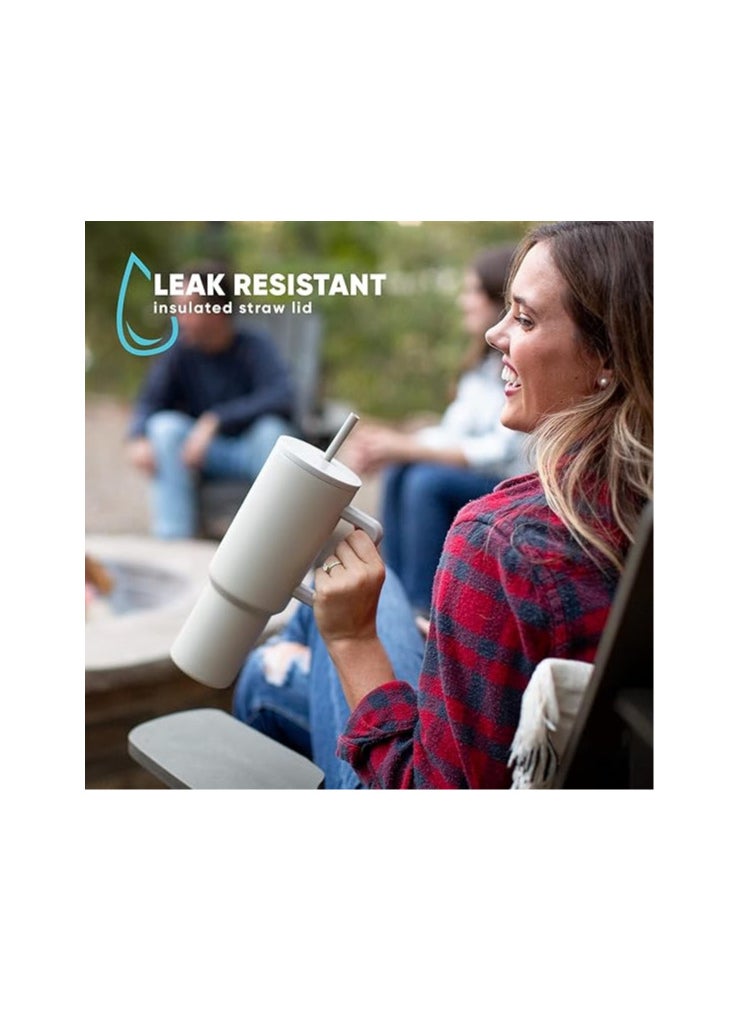 Atlasware House of Quirk 1200ML Stainless Steel Tumbler Hot and Cold with Handle and Lid 2 Straw, Double Insulated Cup 100% Leak Proof Mug Cupholder for Gym, Travelling (Oatmeal)  - Image 2
