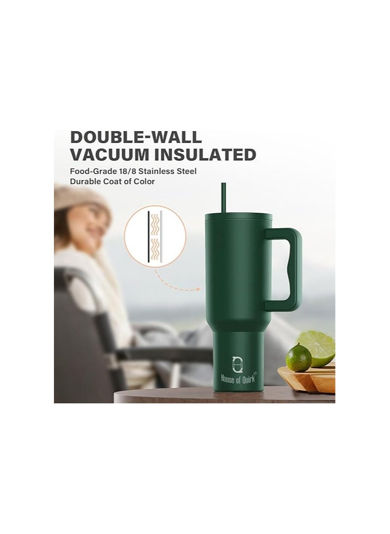 Atlasware House of Quirk 1200ML Stainless Steel Tumbler Hot and Cold with Handle and Lid 2 Straw, Double Insulated Cup 100% Leak Proof Mug Cupholder for Gym, Travelling (Oatmeal)  - Image 4