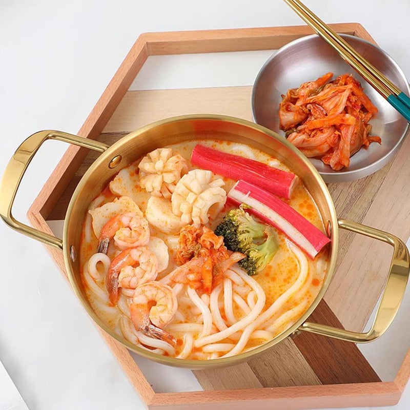 Stainless Steel Korean Ramen Pot, 7.9 Inch Noodle Cooking Pot With Handles, Fast Heating Small Stockpot For Soup, Pasta, Home & Outdoor, Dishwasher Safe Golden 20cm - Image 3
