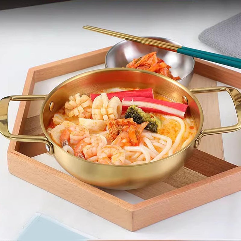 Stainless Steel Korean Ramen Pot, 7.9 Inch Noodle Cooking Pot With Handles, Fast Heating Small Stockpot For Soup, Pasta, Home & Outdoor, Dishwasher Safe Golden 20cm - Image 2