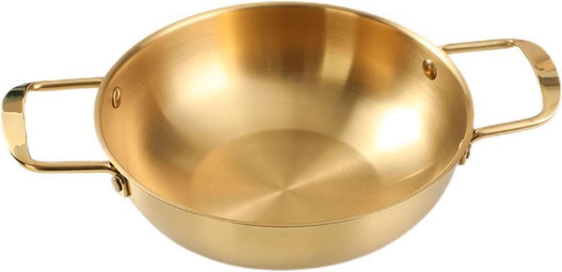 Stainless Steel Korean Ramen Pot, 7.9 Inch Noodle Cooking Pot With Handles, Fast Heating Small Stockpot For Soup, Pasta, Home & Outdoor, Dishwasher Safe Golden 20cm - Image 1