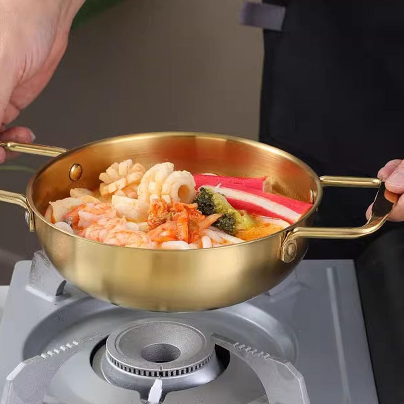 Stainless Steel Korean Ramen Pot, 7.9 Inch Noodle Cooking Pot With Handles, Fast Heating Small Stockpot For Soup, Pasta, Home & Outdoor, Dishwasher Safe Golden 20cm - Image 4