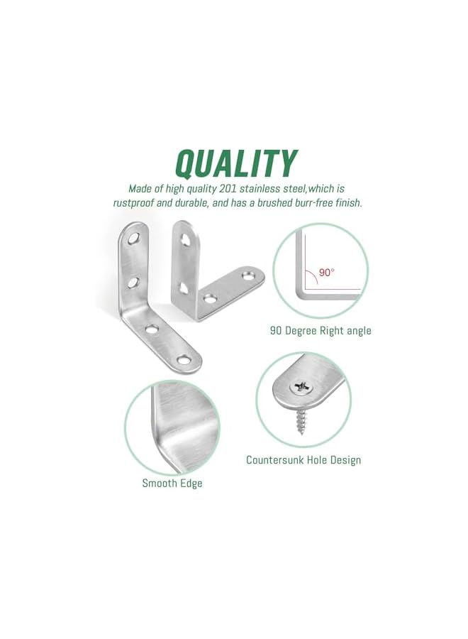 The Bros The Bros 20 Pcs Angle Brackets, 20×20mm Stainless Steel, 90 Degree L Shaped Brackets with 40 Screws, Small Right Angle Brackets for Wood Furniture Fixation and Support  - Image 5