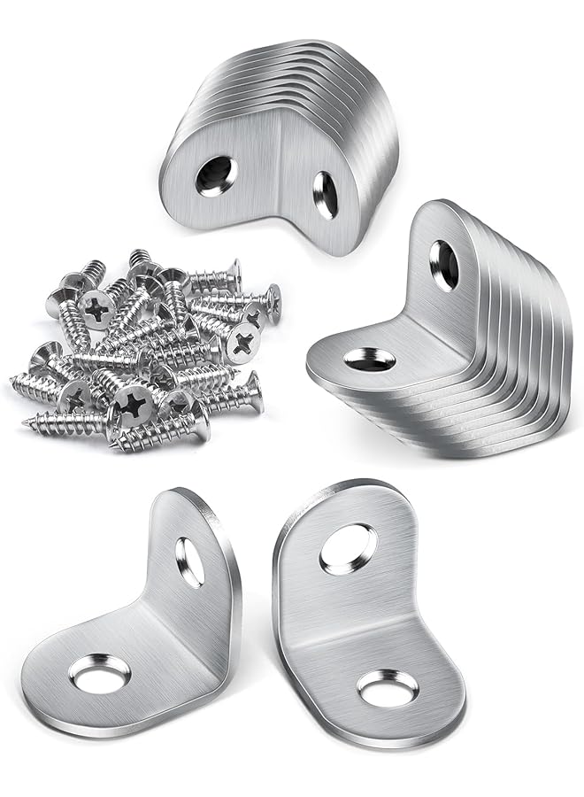 The Bros The Bros 20 Pcs Angle Brackets, 20×20mm Stainless Steel, 90 Degree L Shaped Brackets with 40 Screws, Small Right Angle Brackets for Wood Furniture Fixation and Support  - Image 1