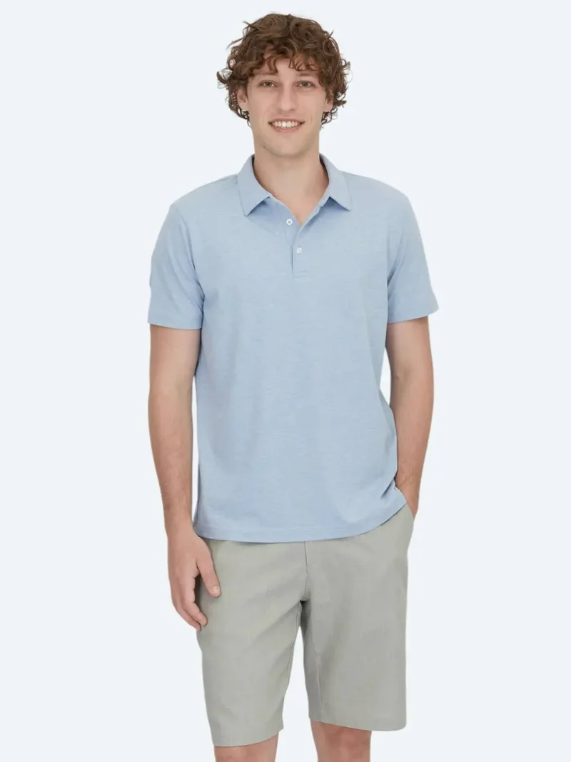 كيب تيشيرت قطني مخلوط بياقة بولو باللون الأزرق الفاتح