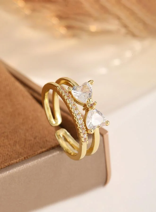 Gold Tone Embellished Bow Adjustable Ring