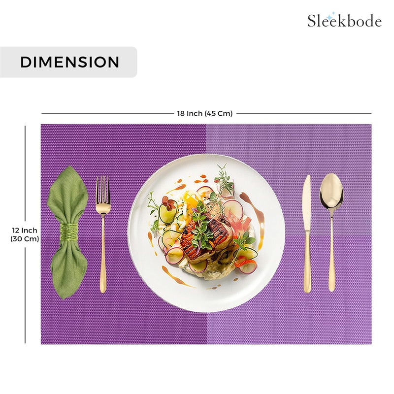 SLEEKBODE PVC Dining Table Mats Set of 6 Pieces Waterproof PVC Placemats for Dining Table Set of 6 Heat Resistant Mats for Dining Table Mats 6 Pieces Tablemat Gift to Dearones PurpleWhite - Image 3
