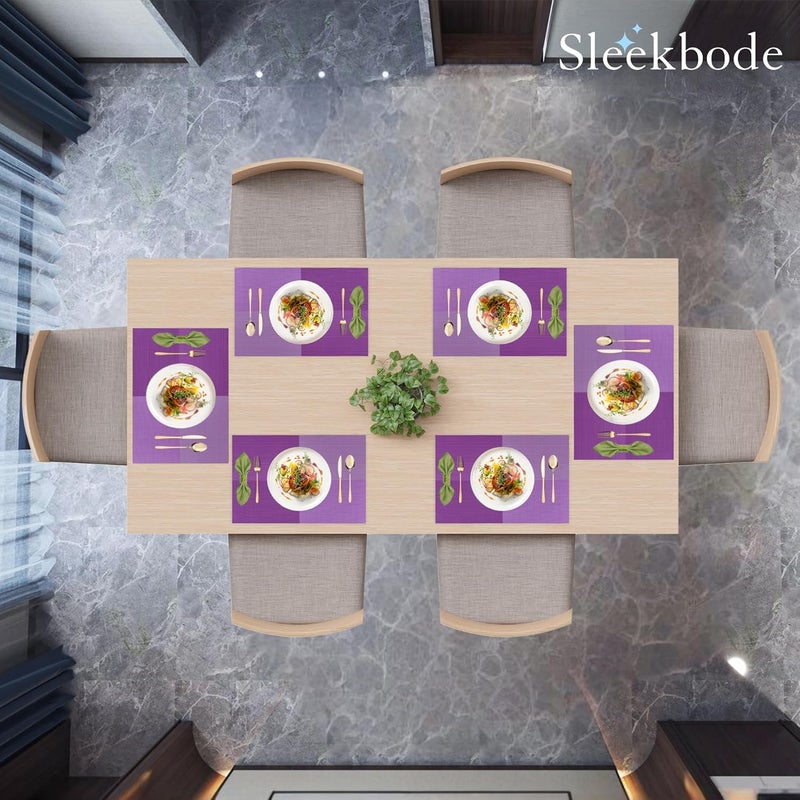 SLEEKBODE PVC Dining Table Mats Set of 6 Pieces Waterproof PVC Placemats for Dining Table Set of 6 Heat Resistant Mats for Dining Table Mats 6 Pieces Tablemat Gift to Dearones PurpleWhite - Image 2