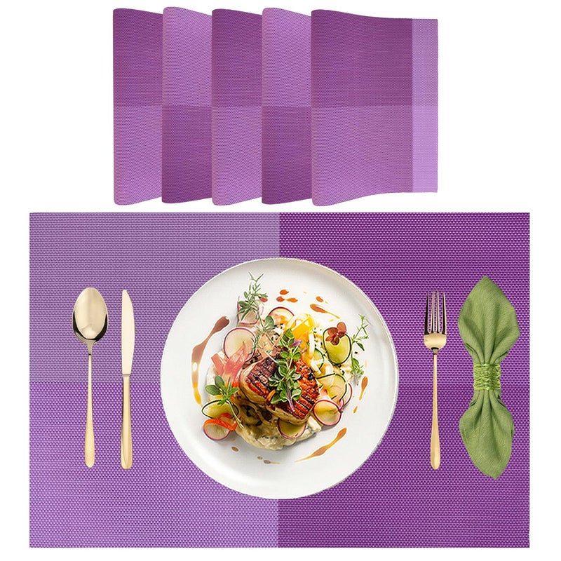 SLEEKBODE PVC Dining Table Mats Set of 6 Pieces Waterproof PVC Placemats for Dining Table Set of 6 Heat Resistant Mats for Dining Table Mats 6 Pieces Tablemat Gift to Dearones PurpleWhite - Image 1
