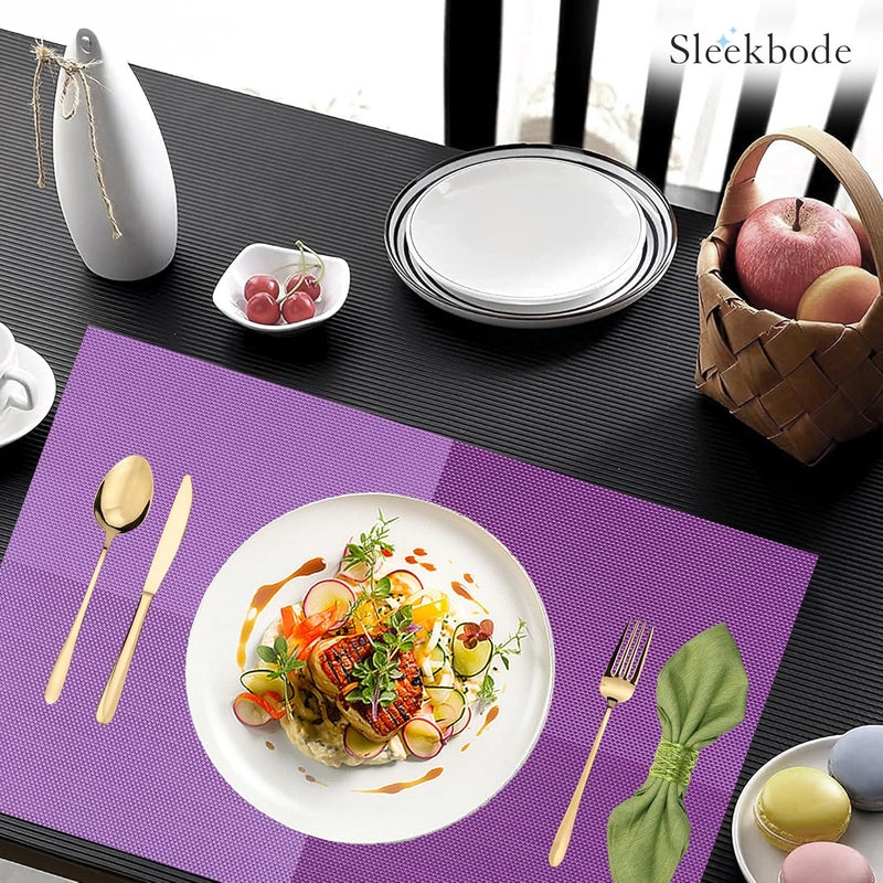 SLEEKBODE PVC Dining Table Mats Set of 6 Pieces Waterproof PVC Placemats for Dining Table Set of 6 Heat Resistant Mats for Dining Table Mats 6 Pieces Tablemat Gift to Dearones PurpleWhite - Image 5