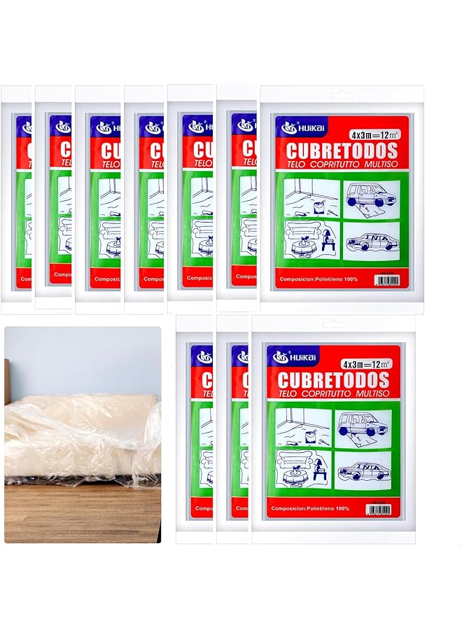 The Bros 10pcs Clear Plastic Drop Cloth 13 x 10 Feet Plastic Sheeting Disposable Plastic Tarp Waterproof Plastic Cover for Painting Dustproof Plastic Furniture Cover Wall Protection Film Clear Cloth for Couch - Image 1